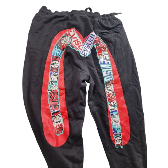 EVISU Heritage Custom XL Sweatpants Red Daicock Graphic Logo Streetwear Joggers - Picture 2 of 16